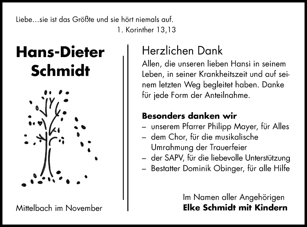  Traueranzeige für Hans-Dieter Schmidt vom 20.12.2025 aus Hohenloher Tagblatt