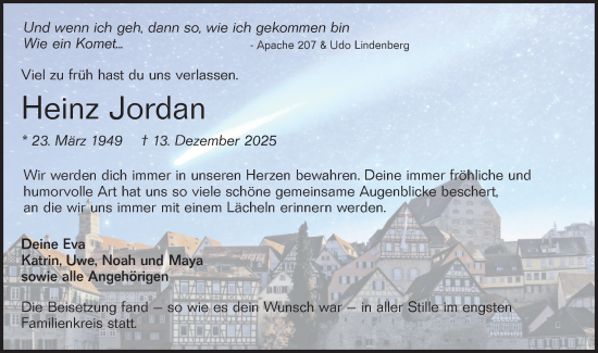 Traueranzeige von Heinz Jordan von Haller Tagblatt