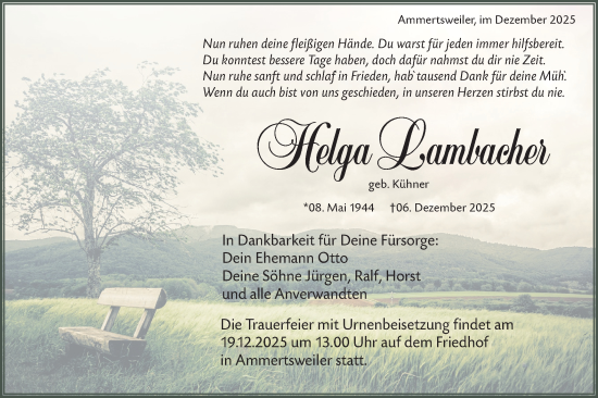 Traueranzeige von Helga Lambacher von Haller Tagblatt
