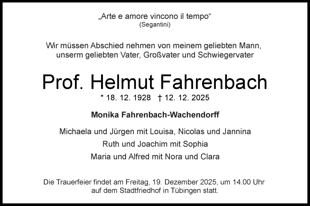  Traueranzeige für Helmut Fahrenbach vom 16.12.2025 aus Schwäbische Tagblatt