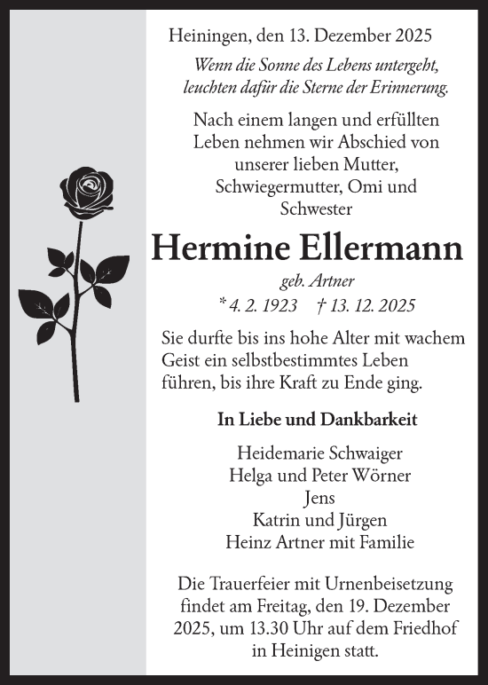 Traueranzeige von Hermine Ellermann von NWZ Neue Württembergische Zeitung