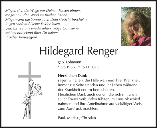 Traueranzeige von Hildegard Renger von Schwäbische Tagblatt