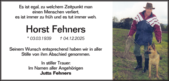 Traueranzeige von Horst Fehners von Haller Tagblatt