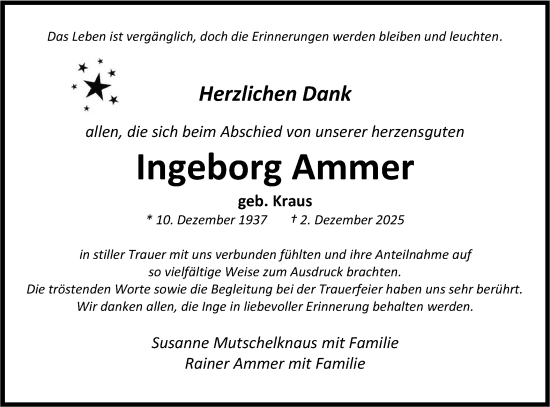 Traueranzeige von Ingeborg Ammer von Alb-Bote/Metzinger-Uracher Volksblatt