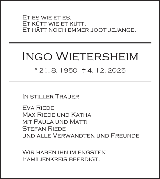 Traueranzeige von Ingo Wietersheim von Schwäbische Tagblatt