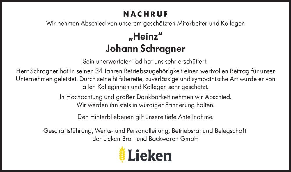  Traueranzeige für Johann Schragner vom 20.12.2025 aus Hohenloher Tagblatt