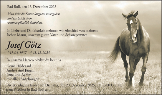 Traueranzeige von Josef Götz von NWZ Neue Württembergische Zeitung