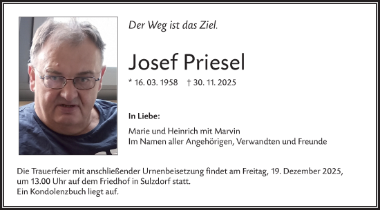 Traueranzeige von Josef Priesel von Haller Tagblatt