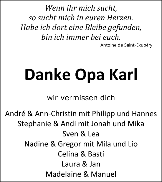 Traueranzeige von Karl  von Hohenloher Tagblatt