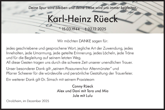 Traueranzeige von Karl-Heinz Rüeck von Hohenloher Tagblatt