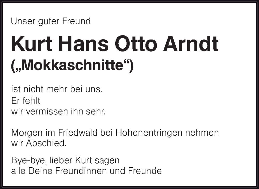  Traueranzeige für Kurt Hans Otto Arndt vom 18.12.2025 aus Schwäbische Tagblatt