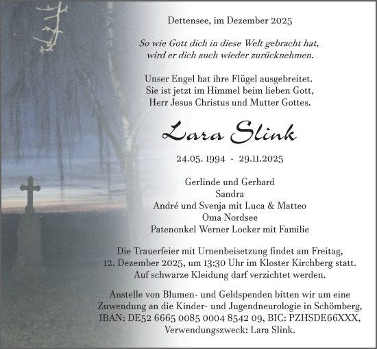 Traueranzeige von Lara Slink von Neckar-Chronik