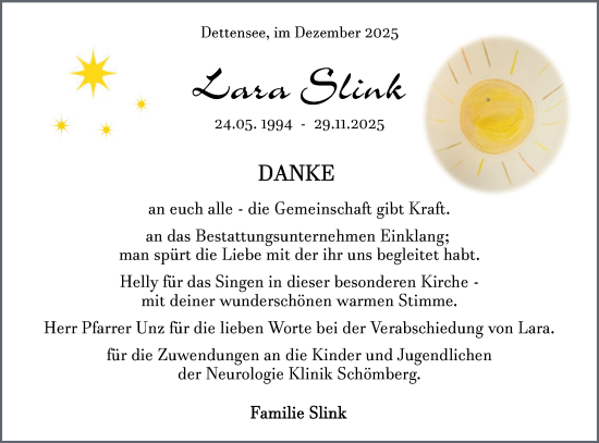 Traueranzeige von Lara Slink von Neckar-Chronik