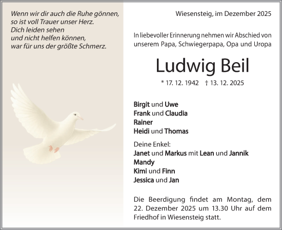 Traueranzeige von Ludwig Beil von Geislinger Zeitung