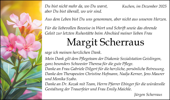 Traueranzeige von Margit Scherraus von Geislinger Zeitung