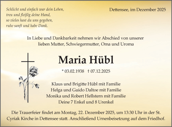 Traueranzeige von Maria Hübl von Neckar-Chronik