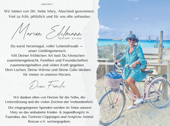 Traueranzeige von Marion Edelmann von NWZ Neue Württembergische Zeitung