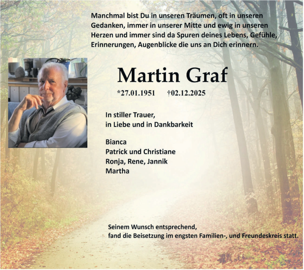  Traueranzeige für Martin Graf vom 20.12.2025 aus SÜDWEST PRESSE Zollernalbkreis/Hohenzollerische Zeitung