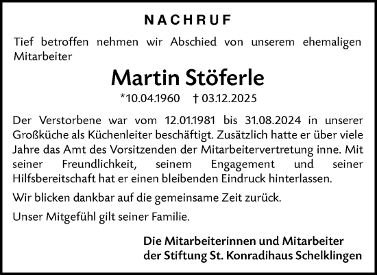 Traueranzeige von Martin Stöferle von Ehinger Tagblatt