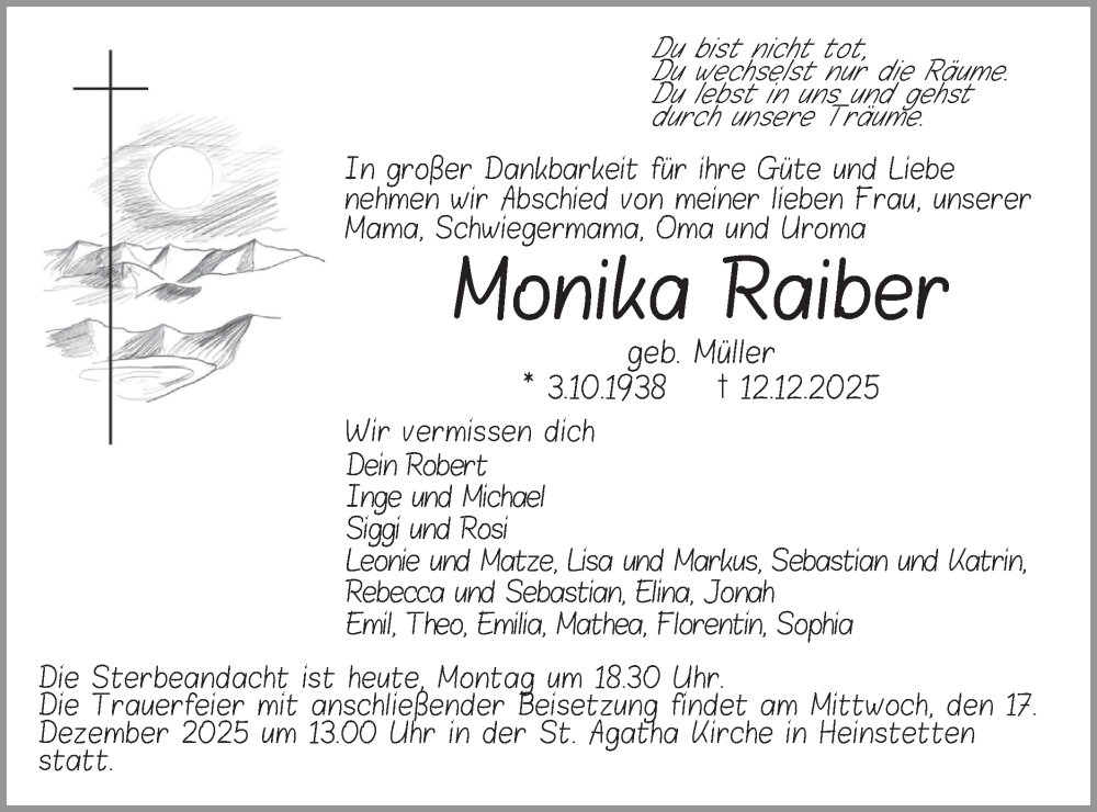  Traueranzeige für Monika Raiber vom 15.12.2025 aus SÜDWEST PRESSE Zollernalbkreis/Hohenzollerische Zeitung