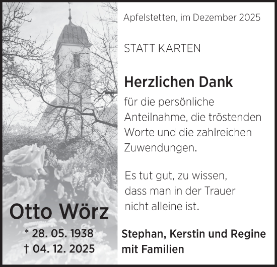 Traueranzeige von Otto Wörz von Alb-Bote/Metzinger-Uracher Volksblatt