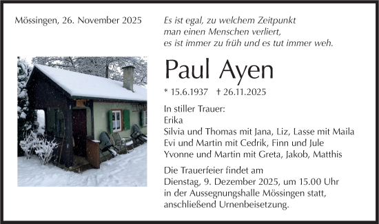 Traueranzeige von Paul Ayen von Schwäbische Tagblatt