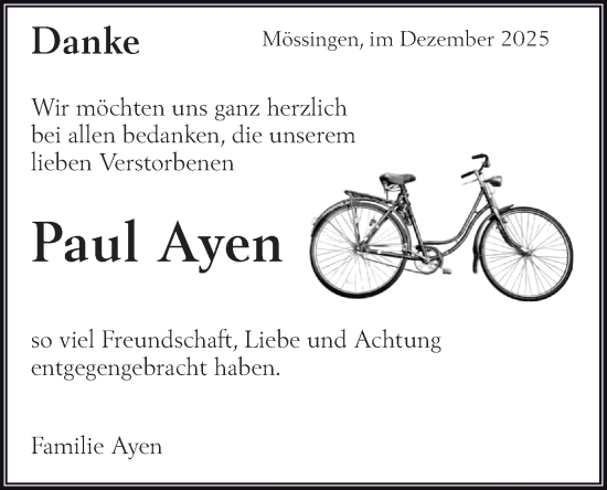 Traueranzeige von Paul Ayen von Schwäbische Tagblatt