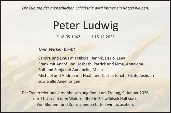 Traueranzeige von Peter Ludwig von Haller Tagblatt