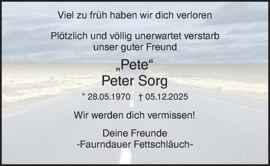 Traueranzeige von Peter Sorg von NWZ Neue Württembergische Zeitung