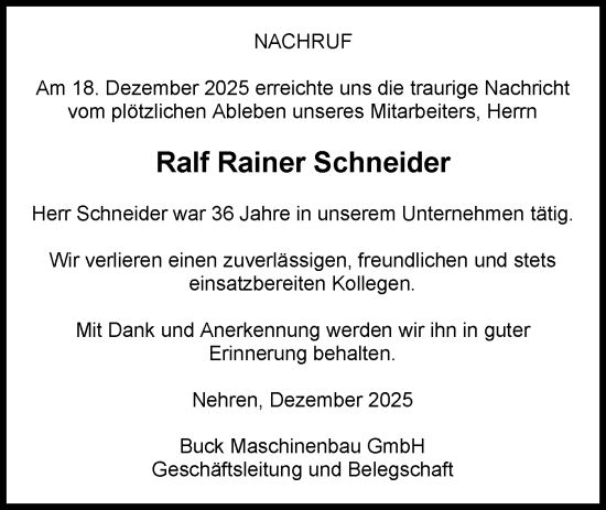 Traueranzeige von Ralf Rainer Schneider von Schwäbische Tagblatt