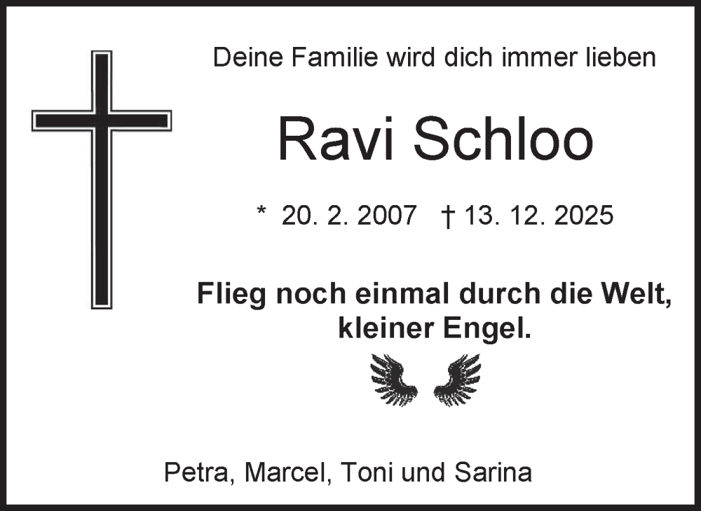  Traueranzeige für Ravi Schloo vom 20.12.2025 aus SÜDWEST PRESSE Zollernalbkreis/Hohenzollerische Zeitung
