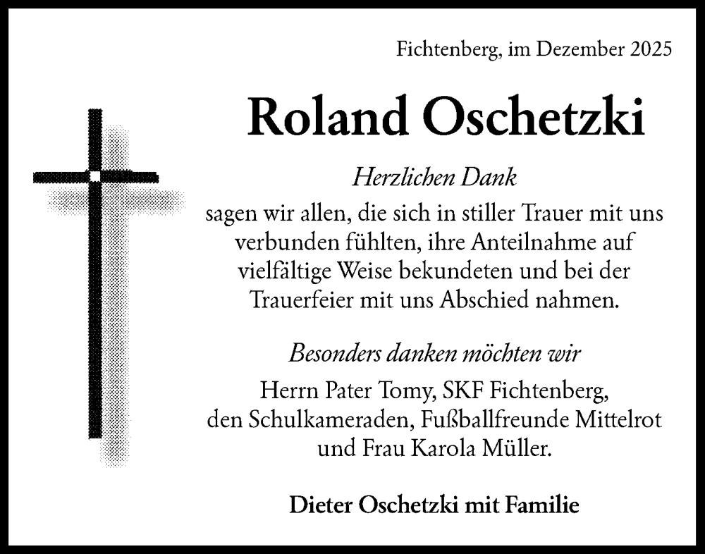  Traueranzeige für Roland Oschetzki vom 13.12.2025 aus Rundschau Gaildorf