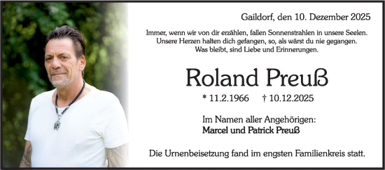 Traueranzeige von Roland Preuß von Rundschau Gaildorf