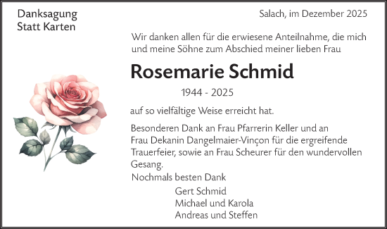 Traueranzeige von Rosemarie Schmid von NWZ Neue Württembergische Zeitung