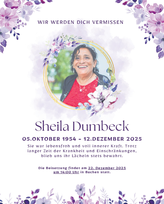 Traueranzeige von Sheila Dumbeck von Schwäbische Tagblatt