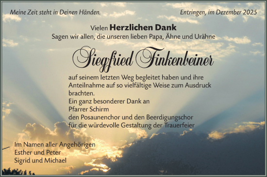 Traueranzeige von Siegfried Finkenbeiner von Schwäbische Tagblatt