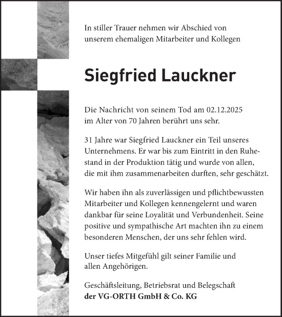 Traueranzeige von Siegfried Lauckner von Haller Tagblatt/Haller Tagblatt