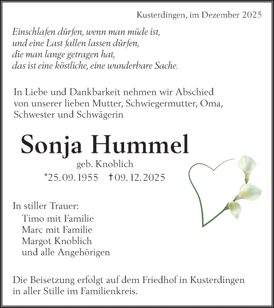 Traueranzeige von Sonja Hummel von Schwäbische Tagblatt