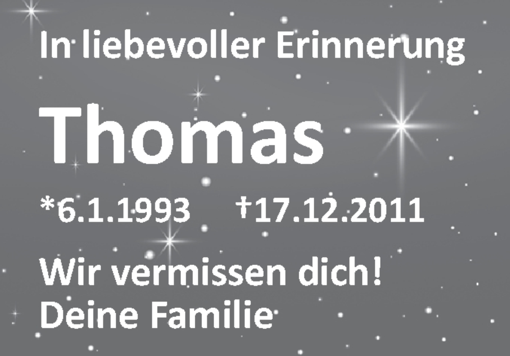  Traueranzeige für Thomas  vom 17.12.2025 aus Schwäbische Tagblatt