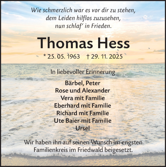Traueranzeige von Thomas Hess von Alb-Bote/Metzinger-Uracher Volksblatt