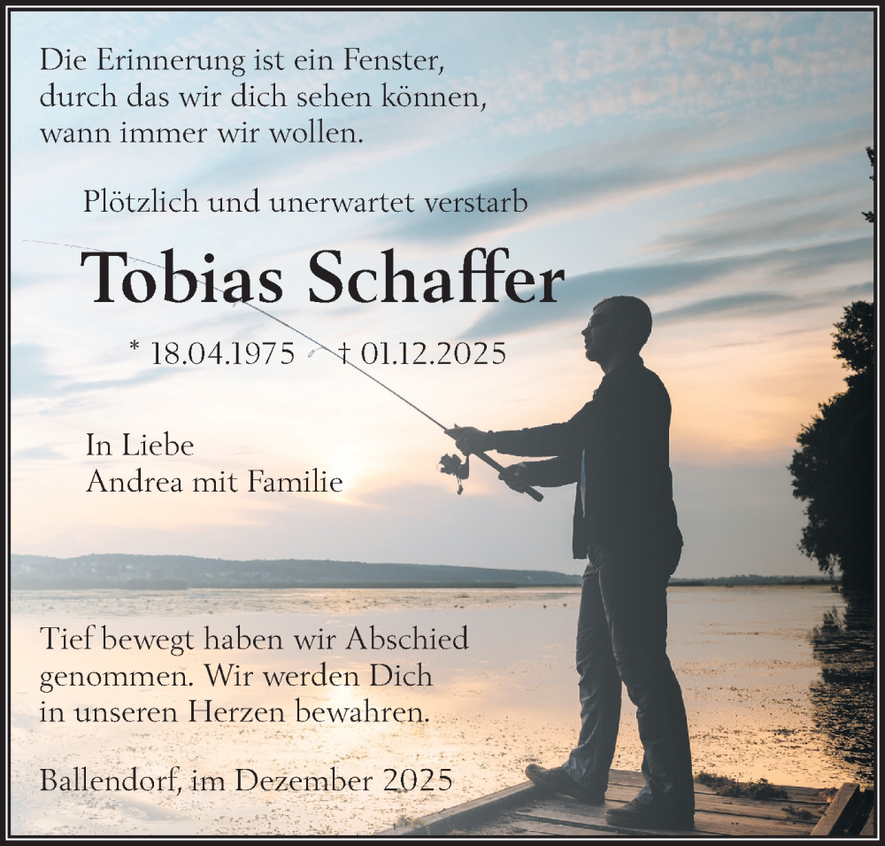  Traueranzeige für Tobias Schaffer vom 20.12.2025 aus SÜDWEST PRESSE Ausgabe Ulm/Neu-Ulm