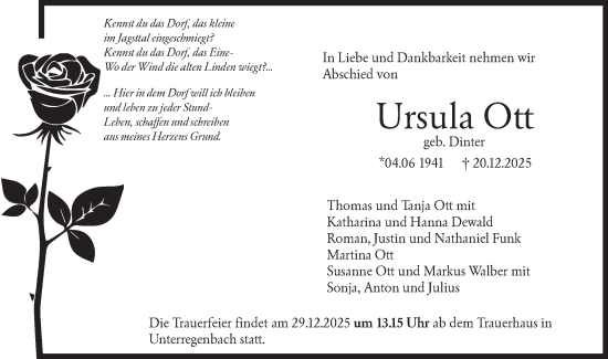 Traueranzeige von Ursula Ott von Hohenloher Tagblatt