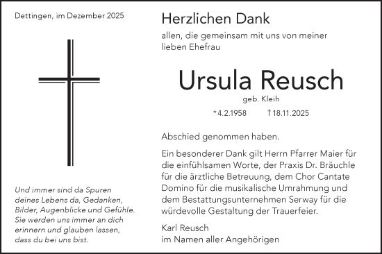 Traueranzeige von Ursula Reusch von Alb-Bote/Metzinger-Uracher Volksblatt