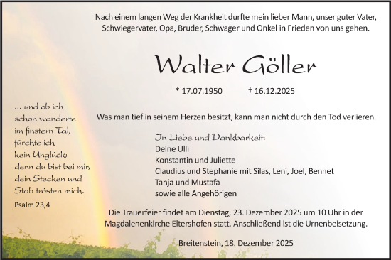 Traueranzeige von Walter Göller von Haller Tagblatt