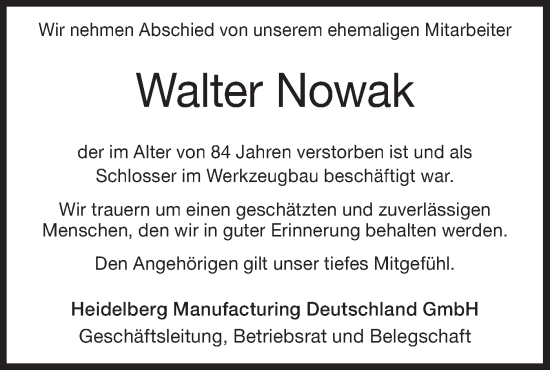 Traueranzeige von Walter Nowak von Geislinger Zeitung