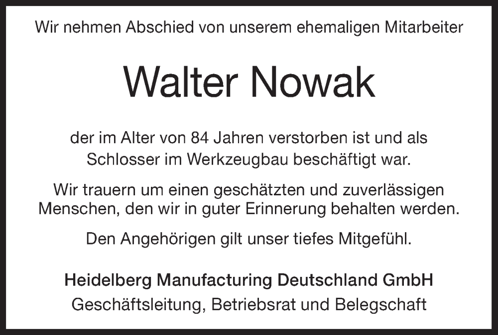  Traueranzeige für Walter Nowak vom 20.12.2025 aus Geislinger Zeitung