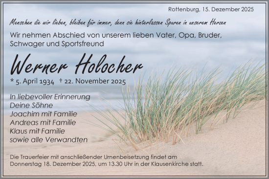 Traueranzeige von Werner Holocher von Schwäbische Tagblatt