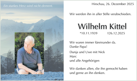 Traueranzeige von Wilhelm Kittel von Schwäbische Tagblatt