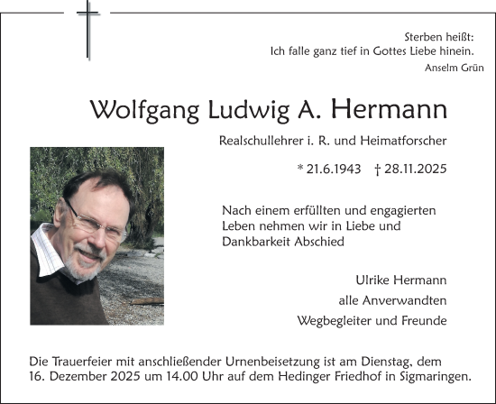 Traueranzeige von Wolfgang Ludwig Hermann von Neckar-Chronik