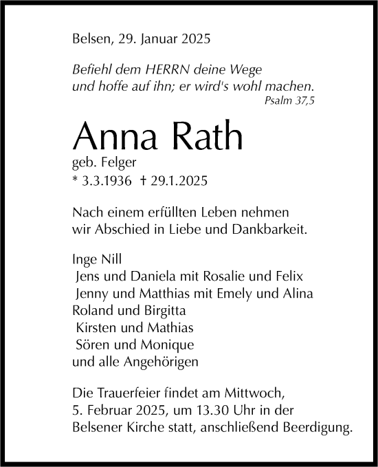 Traueranzeige von Anna Rath von Schwäbische Tagblatt